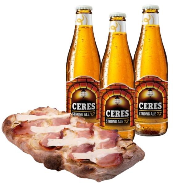 Pizza Tuma e Speck con 3 birre Ceres Strong Ale (33cl)