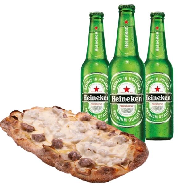 Pizza Scamorza e Salsiccia con 3 Heineken Lager (33 cl)